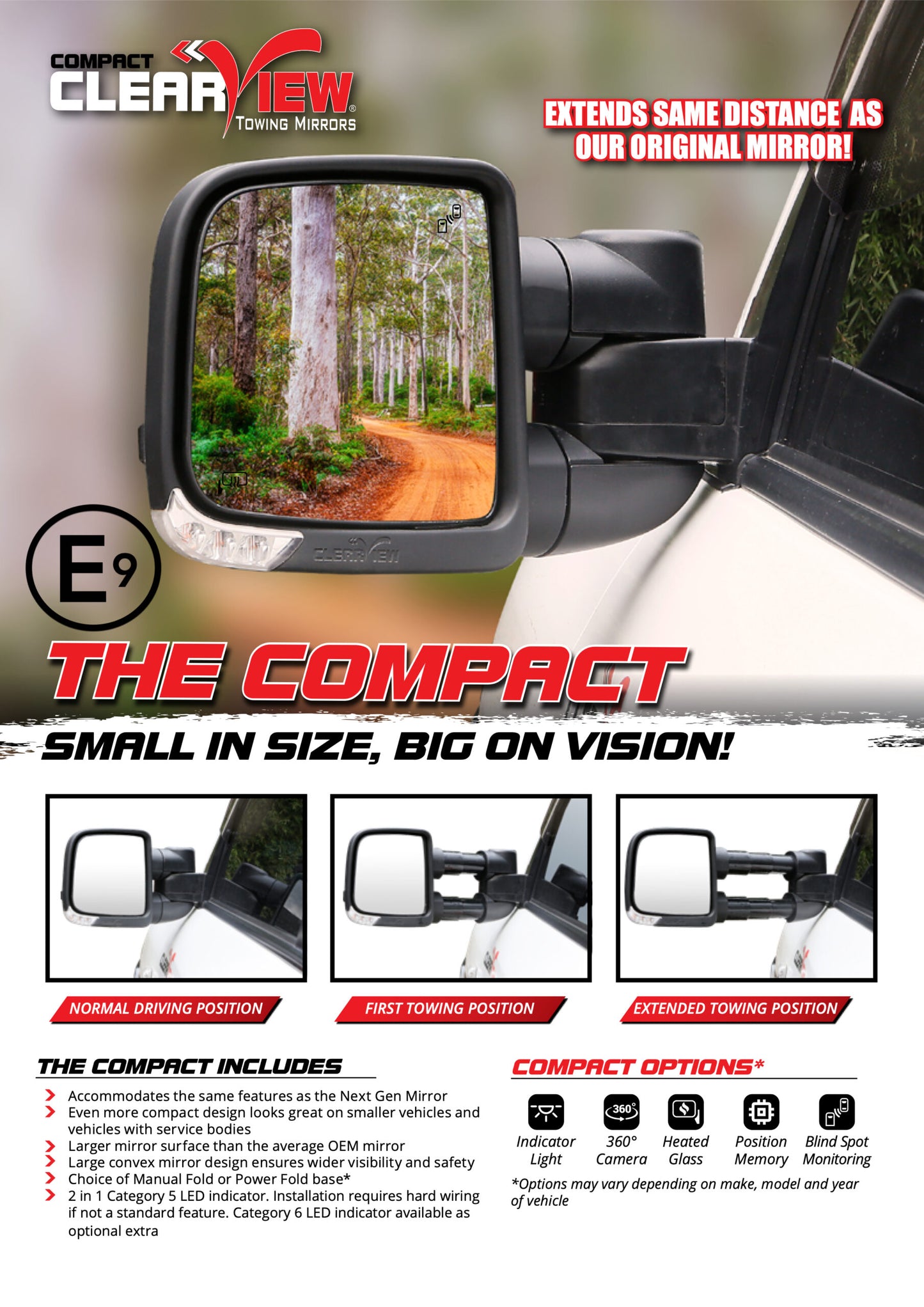 Clearview Compact Towing Mirror zu Ford Ranger 2012-2022 Vollausstattung ohne elektr. Anklappen