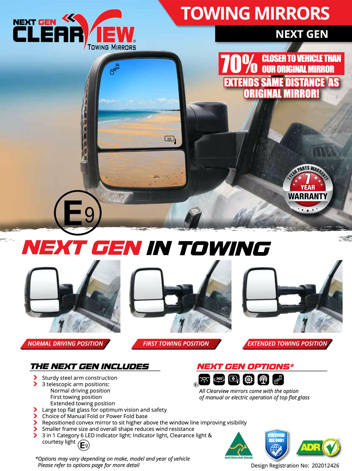 Clearview Next Generation Towing Mirror zu VW Amarok 2011-20 ohne elek.Anklappen